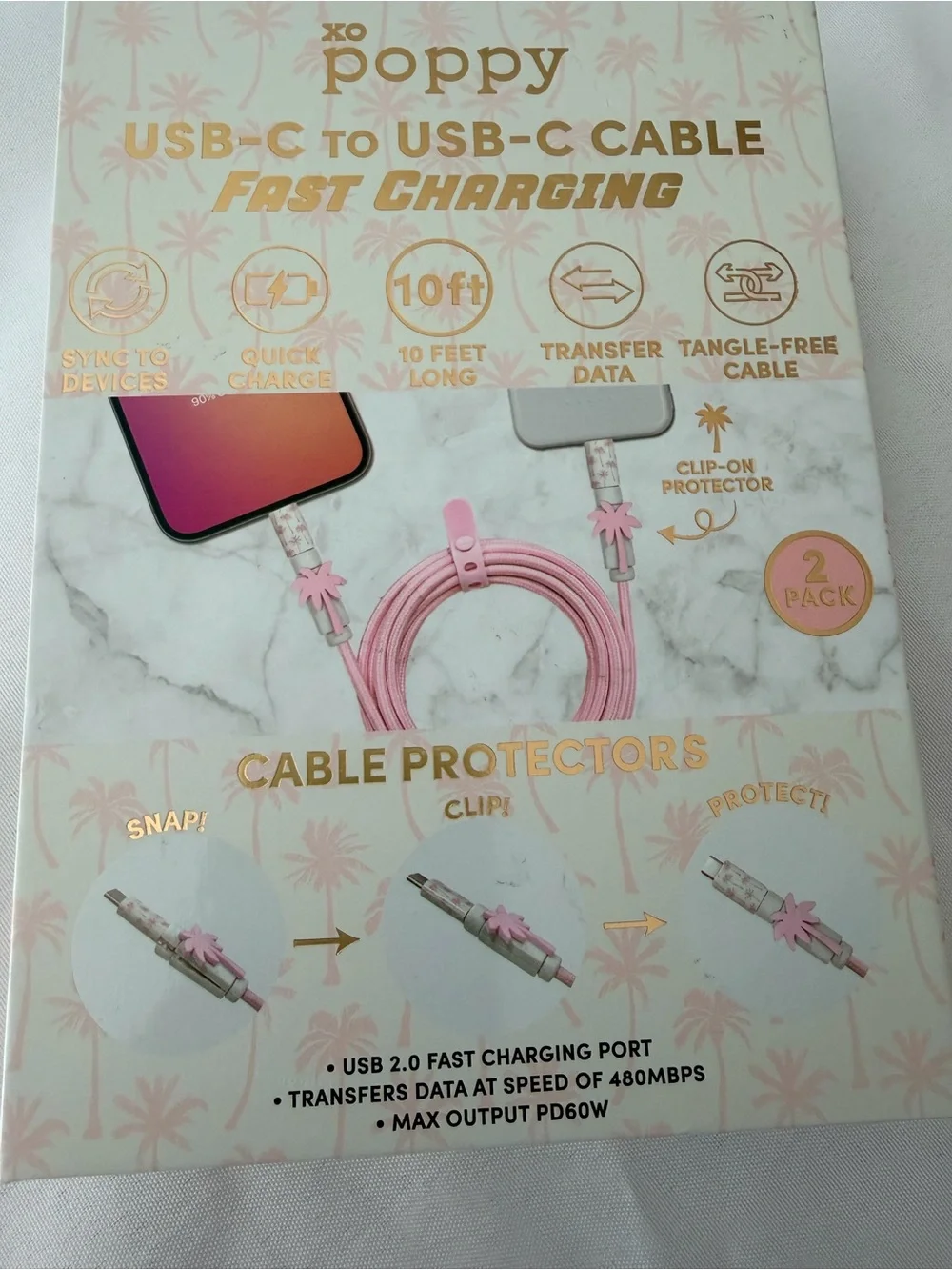 Pink USB-C to USB-C Fast Charging Cable - 10ft